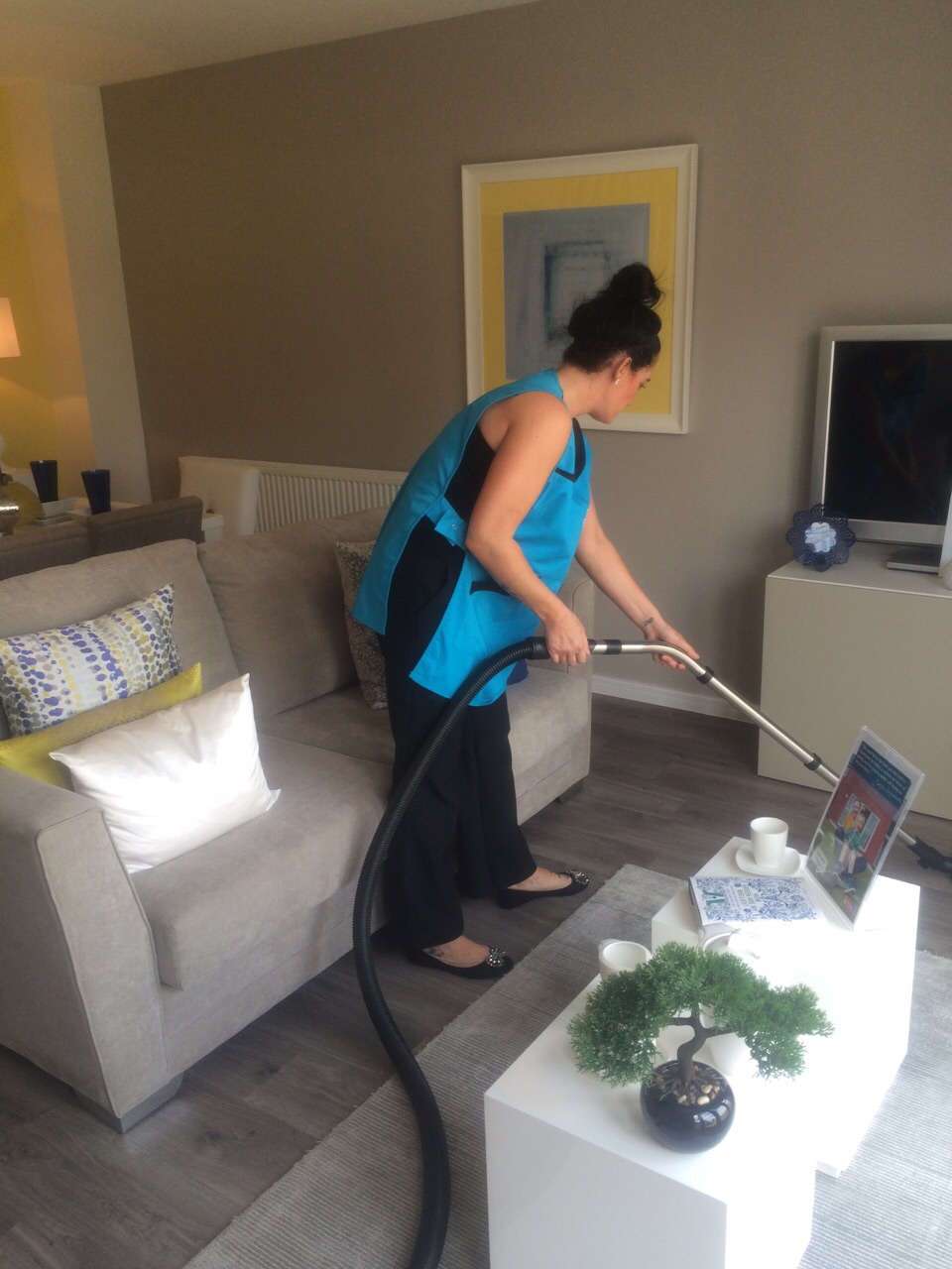 Perfect Sparkles uniformed operative completing a new build handover clean