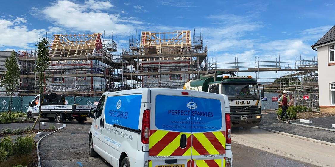 Perfect Sparkles van at an active new build construction site